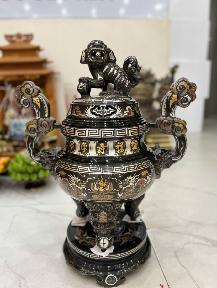 Bộ đỉnh đồng tam sự đỉnh hạc khảm ngũ sắc cao 50cm 3